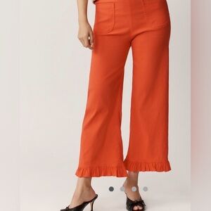 NWT Anthropologie Maeve Colette Which Fabric Ruffle-Hem Crop Wide-Leg Pant SZ 28